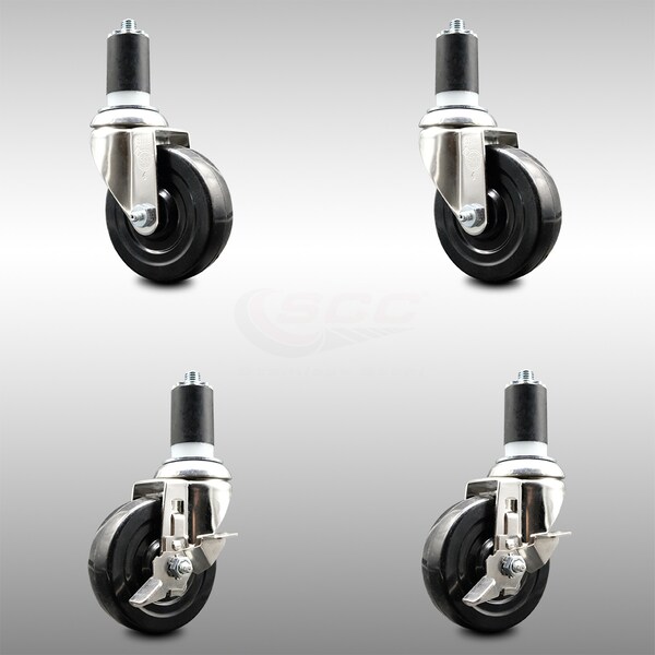 Service Caster 4 Inch 316SS Soft Rubber Swivel 1-1/2 Inch Expanding Stem Caster Brake SCC, 2PK SCC-SS316EX20S414-SRS-2-TLB-2-112 - main